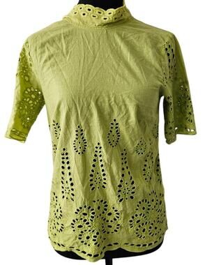 Fashion Union Green Eyelet High Neck Blouse Top Size S US 4
